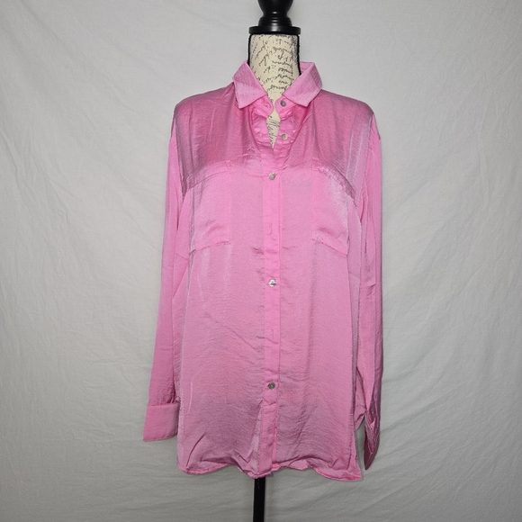 LA MIEL Tops - La Miel Pink Satin Button Down Blouse - L - NWT